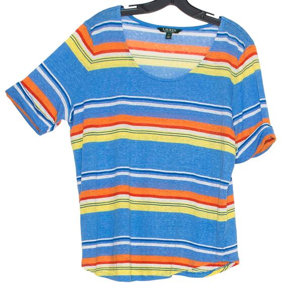 Lauren Ralph Lauren Top Linen Boho Coastal Summer Minimalist Casual Stripe 1X - Picture 1 of 5